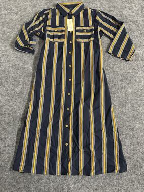MPH Collection Shirt Dress Womens Small Blue Striped Tunic Career Button Up N73